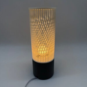 Alternative view of Premium Modern Table Lamp 'Spiral' with Openwork Cylinder Design and Gray Base - Stylish Mood Lighting