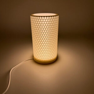 Alternative view of Premium Honey table lamp with honeycomb pattern and cylindrical shade - warm mood lighting