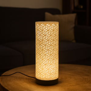 Premium 'Dia' table lamp with geometrically cut cylinder shade and sleek base - Modern mood lighting