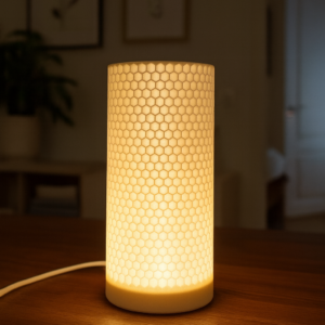 Premium Honey table lamp with honeycomb pattern and cylindrical shade - warm mood lighting