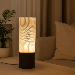 Premium Modern Table Lamp 'Spiral' with Openwork Cylinder Design and Gray Base - Stylish Mood Lighting
